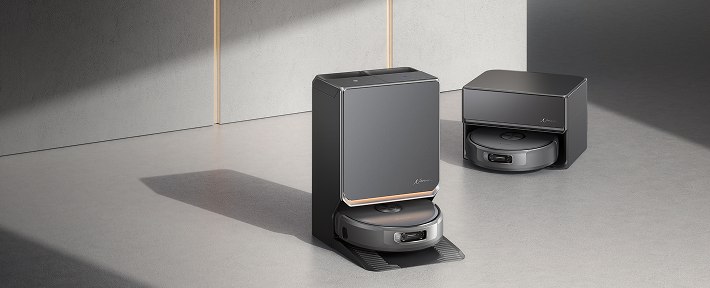 Narwal Flow 2 black robot vacuum and its docking station from a closer angle